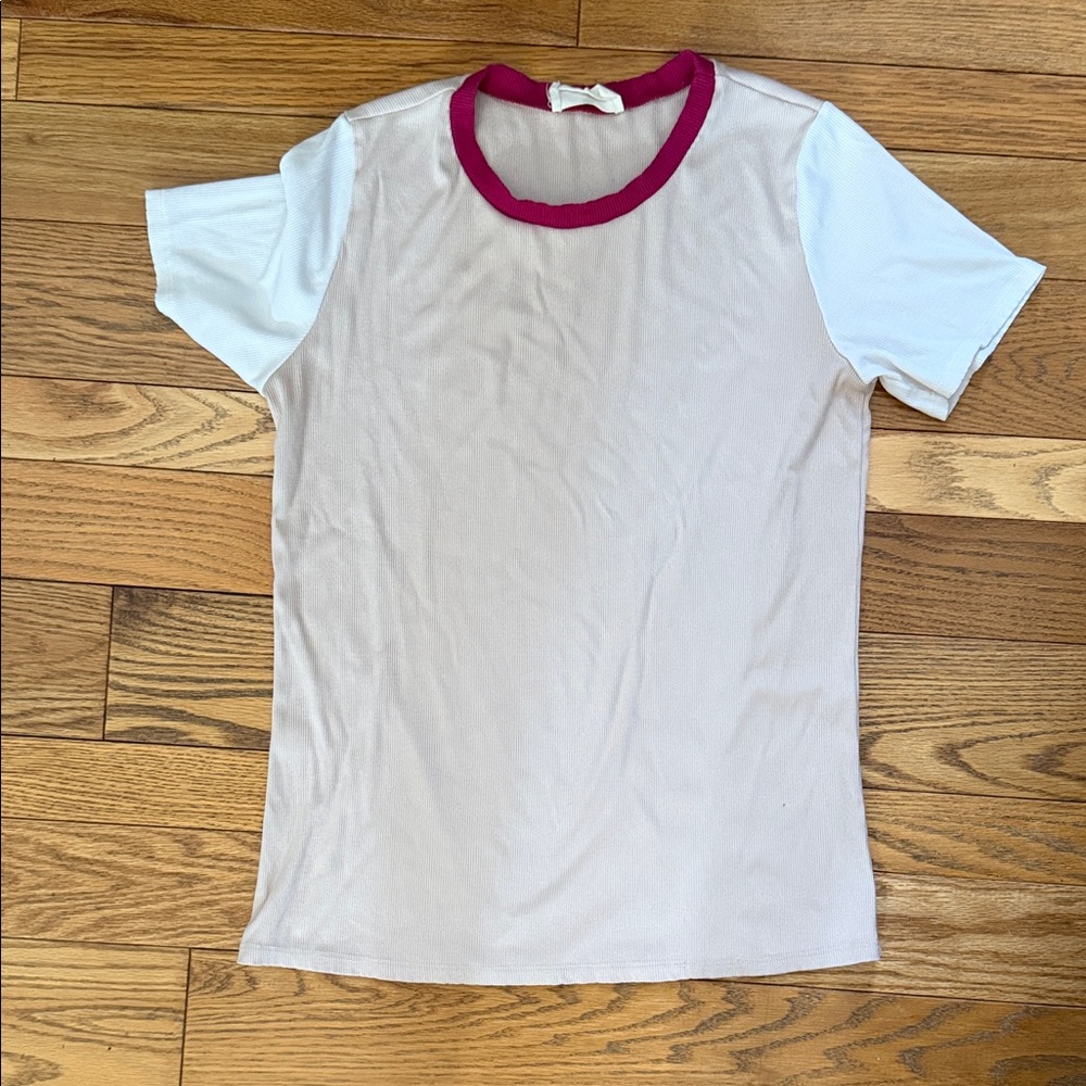 Stylish Women's Cream and White Boutique Top with Pink Accents
